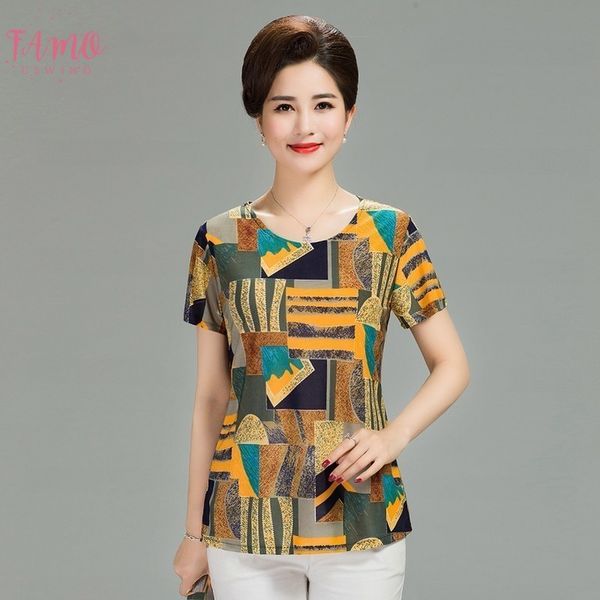 

2020 women summer t shirt printed milk silk short womens t shirt middle aged mother clothes plus size l 4xl female, White