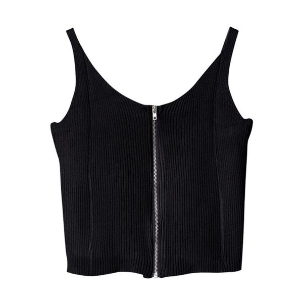 

women ribbed knit tank crop scoop neck zipper front solid color bodycon camisole backless sleeveless basic vest, White