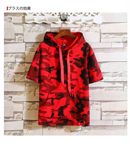 

mens designer t shirts hooded camouflage pattern short sleeves brand fashion style loose tees cotton t-shirts young men, White;black
