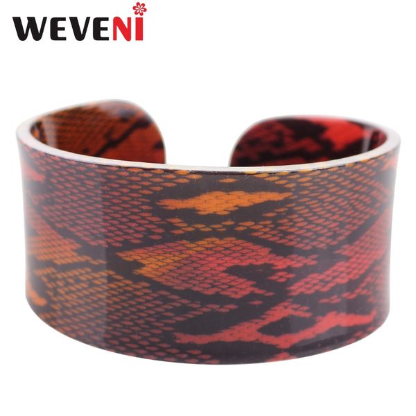 

weveni love wide snake pattern serpentine bracelets bangles animal arcylic printing jewelry for women new fashion accessories, Black