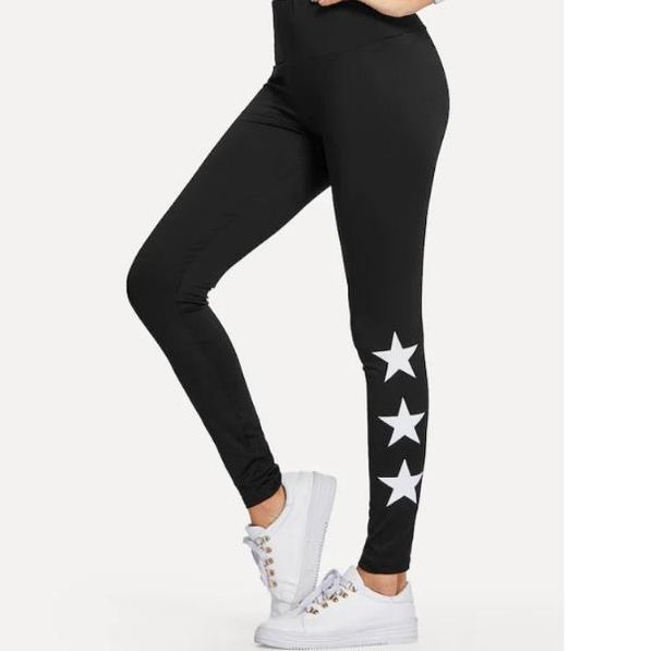 

star print leggings female wear casual yoga sports pants womens designer skinny pants fashion black, Black;white