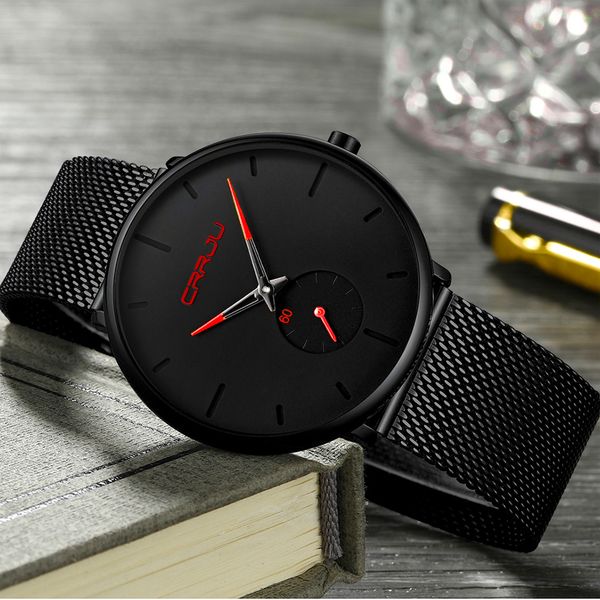 

crrju watch men brand luxury quartz watch casual quartz-watch stainless steel mesh strap ultra thin clock male relog, Slivery;brown