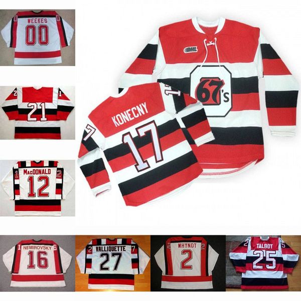 

Ottawa 67s 17 Konecny 00 Kevin Weekes Rodney Bauman Craig Whynot Joe Talbot Brett Valliquette David Nemirovsky Ryan MacDonald Hockey Jersey