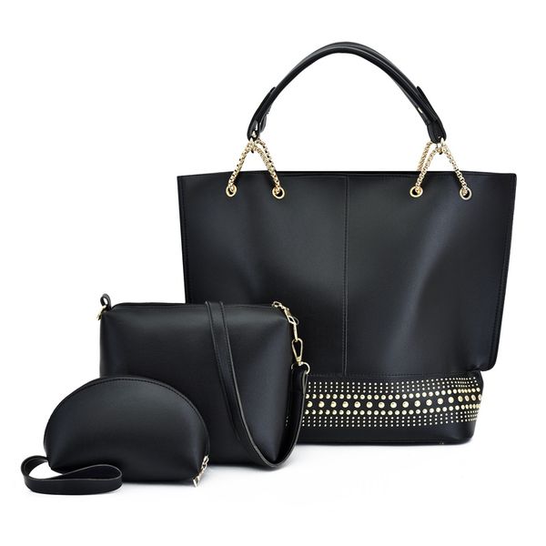 

fashion large capacity women pu leather handbags 3 pieces set shoulder bags designer rivet casual female tote messenger bags