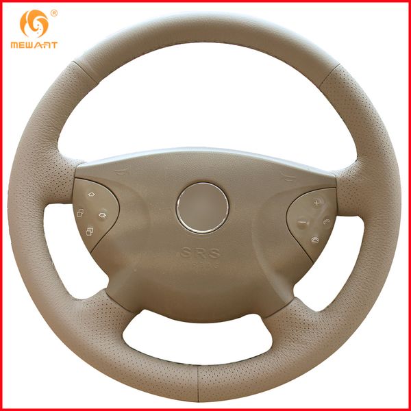 

mewant beige genuine leather car steering wheel cover for w210 e240 e63 e320 e280 2002-2005 accessories parts