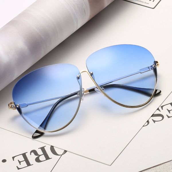 

rimless cat eye women sunglasses transparent fashion brand sunglasses lady clearly large metal frame uv400 #248147, White;black