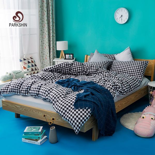 

parkshin grid bedding set gray bed flat sheet double bed linens bedclothes duvet cover set decor home textiles bedclothes