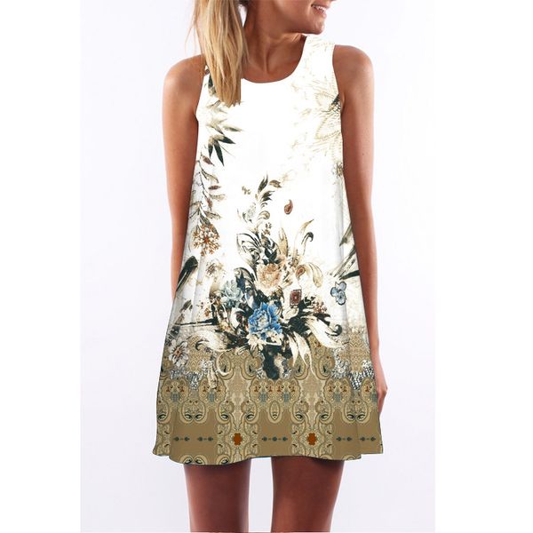 Corsion 2019 Summer Women Vintage Sleeveles 3D Floral Print Mini Dress Casual T Shirt Dress 