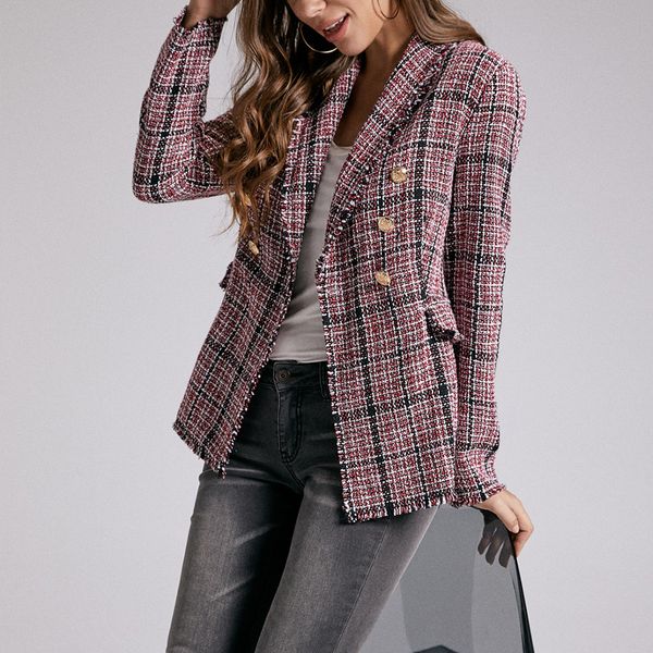 

sbetro autumn and winter new fashion black and red plaid tatting plaid coat for women, White;black