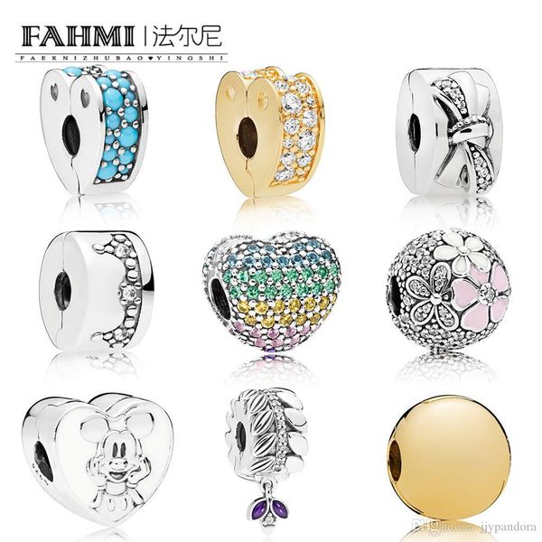

fahmi 100% 925 sterling silver grains of energy clip poetic blooms fixed clip shining bow clips rainbow pavé open my heart clips crown clip, Black