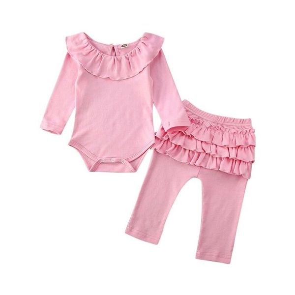 

baby girl two pieces set clothes long sleeve ruffle pant suit infant baby girl clothing set, Pink;blue