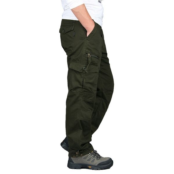 

cargo pants men spring autumn casual cotton overalls loose trousers multi-pocket baggy military tactical slacks straight pants, Black