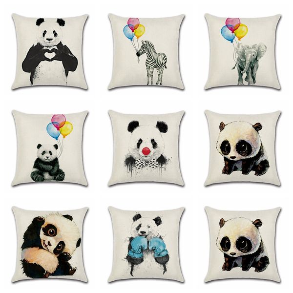 Panda Elephant Pillow Case Cute Bearcat Linen Throw Pillowcase