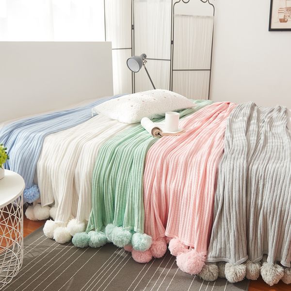 

simanfei cotton knit blanket hairballl carpet nordic air conditioning sofa bed blanket solid color breathable soft blankets