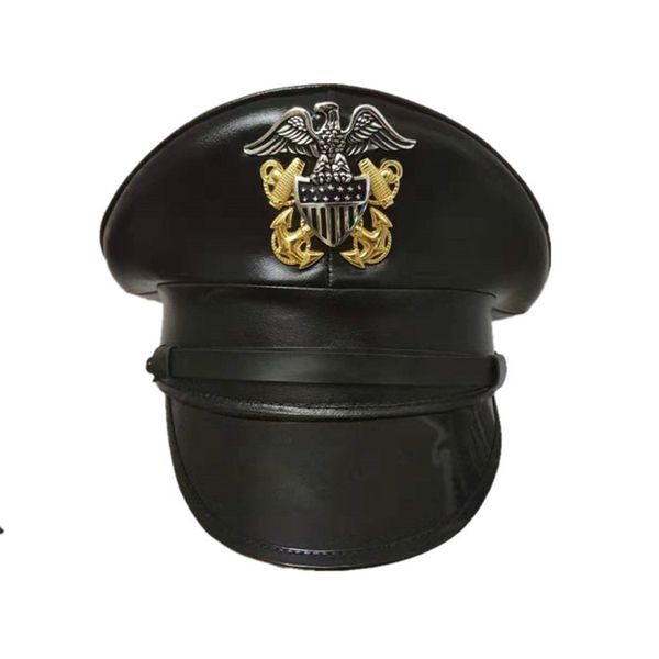 

us army hat american officer visor hats men military black leather cap wide brim halloween christmas gift noble the eagle emblem, Blue;gray