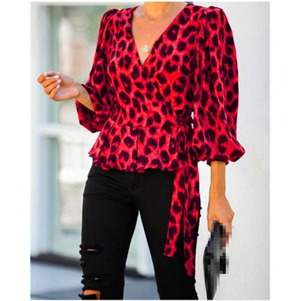 

women's polos personality v-neck long-sleeved loose leopard coat, White