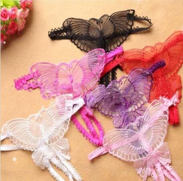 

butterfly crotchless lace micro women open thongs g strings transparent ladies panties underwear femme ouvert, White;red