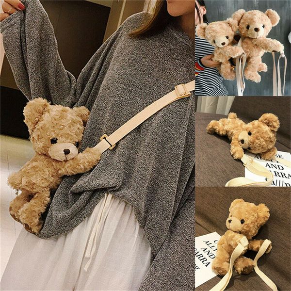 

cute teddy bear plush shoulder bags cartoon doll lady messenger bag harajuku crossbody bag for girls small purses 2020 winter