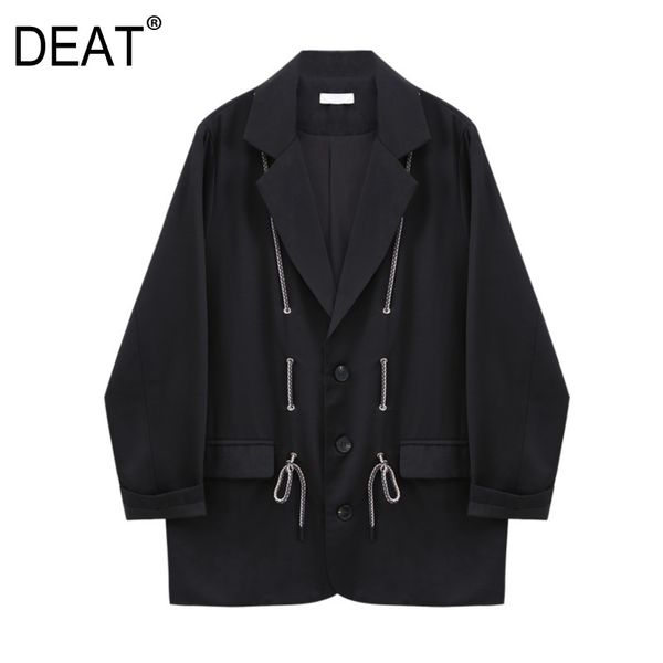 

deat] women black bandage leisure blazer new lapel long sleeve loose fit jacket fashion tide spring autumn 2020 13s170, White;black