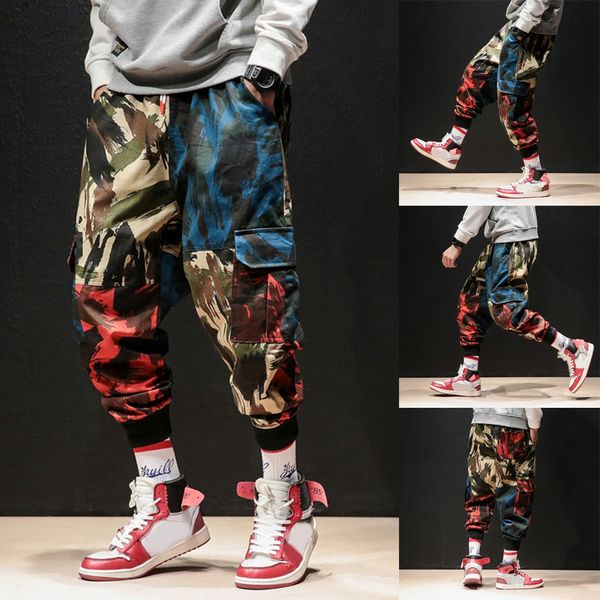 

thin summer men's new style camouflage loose-legged overalls fashionable nine-minute pants mens joggers #40, Black