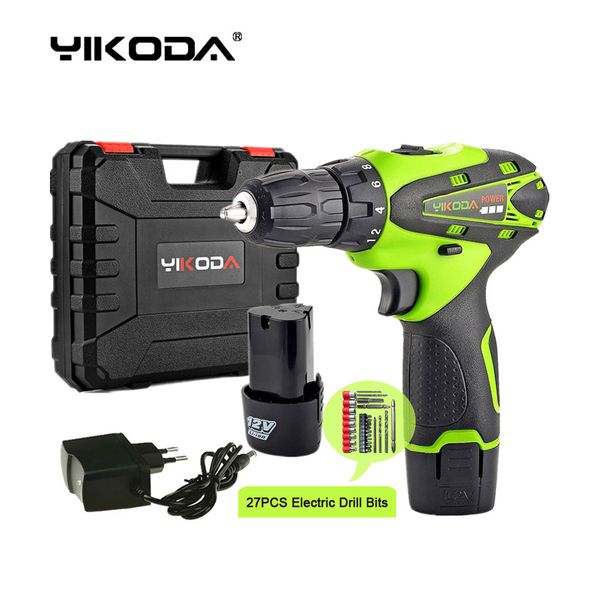 

12v cordless drill electric screwdriver 2pcs lithium battery screwdriver double speed battery drill plastic case drill bit accessories