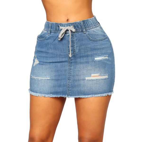 

feitong mini skirt women denim elastic high waist mini pencil skirt casual denim faldas mujer moda 2019 5#3.5, Black