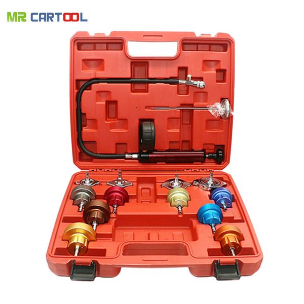 

universal automotive radiator pressure tester kit 14pcs car leak detector tool auto cooling system coolant vacuum purge full set