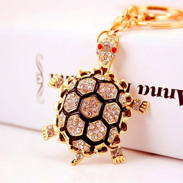 Cadeia bonito Rhinestone Turtle Key Cristal Esmalte Liga animal Pingente carro liga-chaves Moda Carros Acessórios Anel chave de Titulares 3pcs