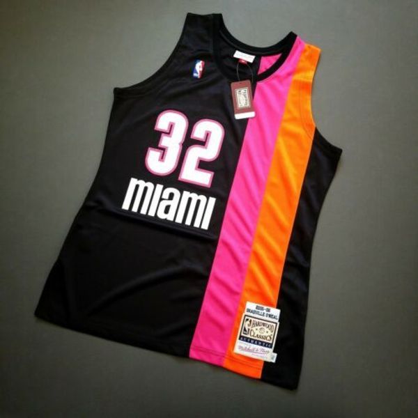 

100% stitched shaquille o'neal mitchell ness 05 06 mia jersey size xs-5xl mens throwbacks basketball jerseys, Gray
