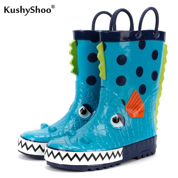 

kushyshoo children' rubber boots waterproof rain boots kids 3d cartoon piranha toddler boys rainboots toddler, Black;grey