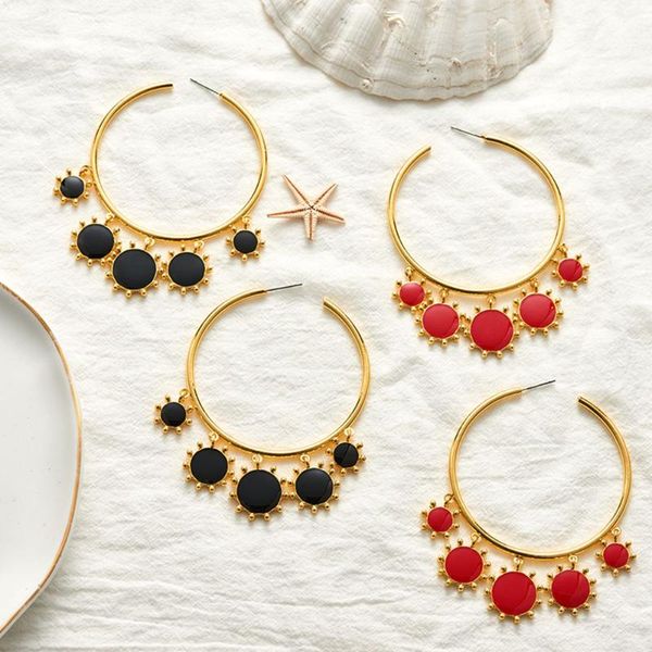 

2020 round red black charm summer fashion big thick gold hoop earrings with small lady's statement earring bohemian jewelry gift, Golden;silver