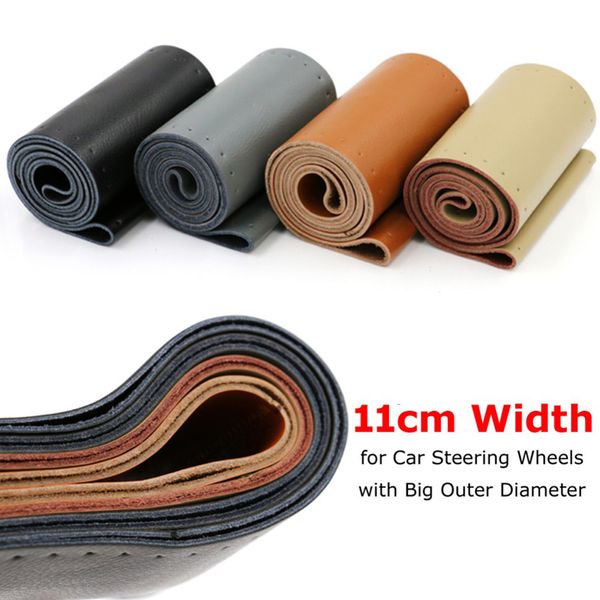 

1pcs 11cm width diy genuine leather cowhide car steering wheel cover 4color anti-slip breathable car styling