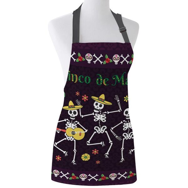 

mexican day of the dead skull flower guitar print apron print kitchen bib with adjustable neck for cooking gardening