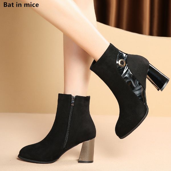 

autumn winter women ankle boots women shoes round toe platform zipper high heels dress warm snow boots botas mujer t068, Black