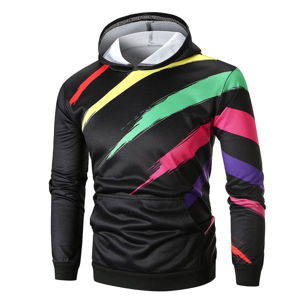 

new fashion men's color 3d printed long sleeved hooded sweatshirt tee outwear blouse sweatshirts men sudadera hombre 5, Black
