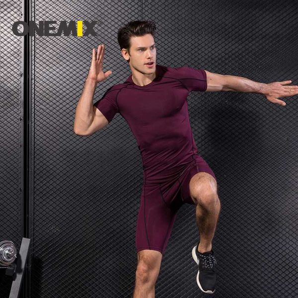 

2019 new quick mens sports suits fitness tights running set short sleeve t-shirt sportwear comprehensive training suit men, White;black