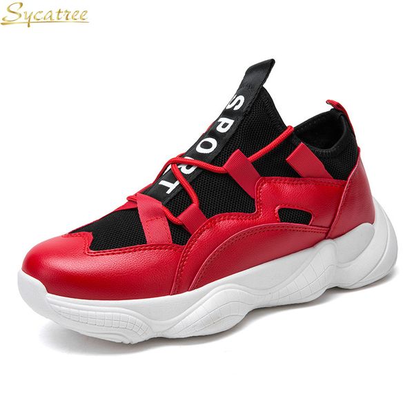 

sycatree new male running shoes for men red white gym sneakers hard-wearing trainers sports rubber sole athletic footwear