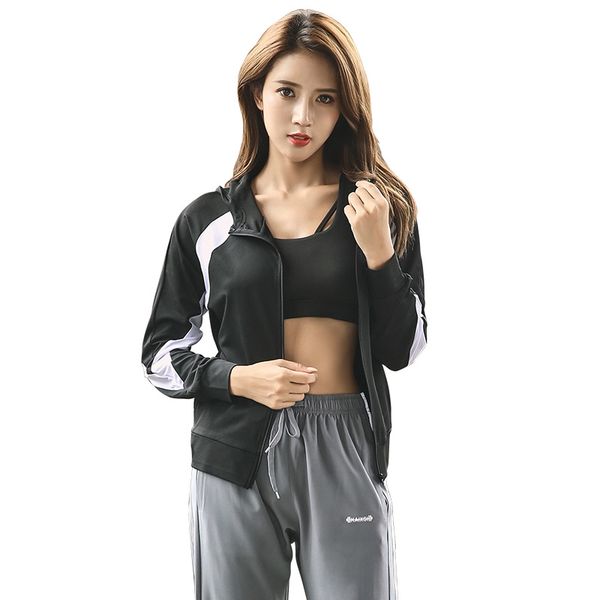

2019 new women's yoga shirt sports hoodie quick-drying long-sleeved sweatshirt women's running sportswear zipper jacket with hat, Black;red