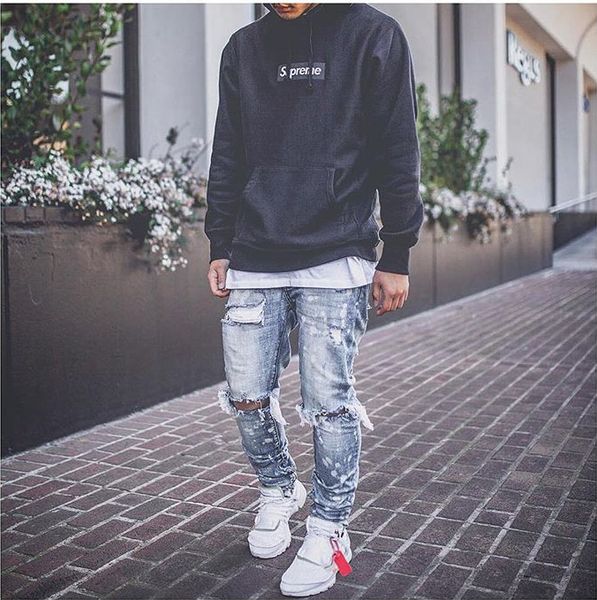 

men jeans pants denim 2019 pantalones vaqueros de hombre new european designer men hole paint feet mens trousers jeans, Blue