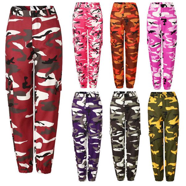 

new women camo cargo high waist hip hop trousers pants army combat camouflage long pants capris, Black;white