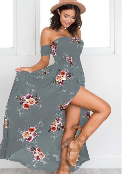 

sleeveless dress seaside holiday summer beach long dress women dresses new wrapped chest print, Black;gray