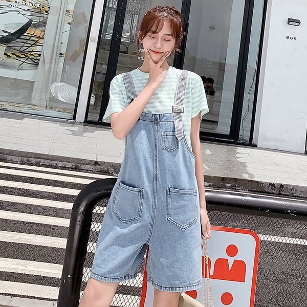 

summer loose denim shorts pinafore bib overall shorts for women xs s  l xl, Blue