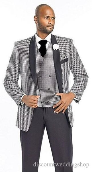 Popular Projeto Houndstooth Noivo Smoking xaile lapela Man Work Negócios Wedding Suit Party Dress Set (Jacket + Calças + Vest + Tie) J506
