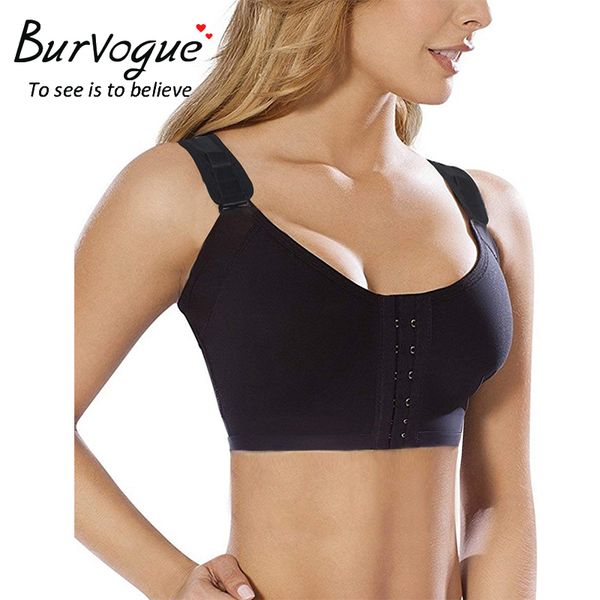 

burvogue bras women seamless padded push up post-surgery bra front closure brassiere bra underwear gather adjustable bras, Red;black