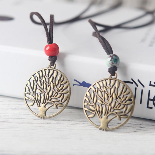 

life tree necklace girl small pendant national wind alloy decoration with wool chain dress with clothes personalized necklace, Silver
