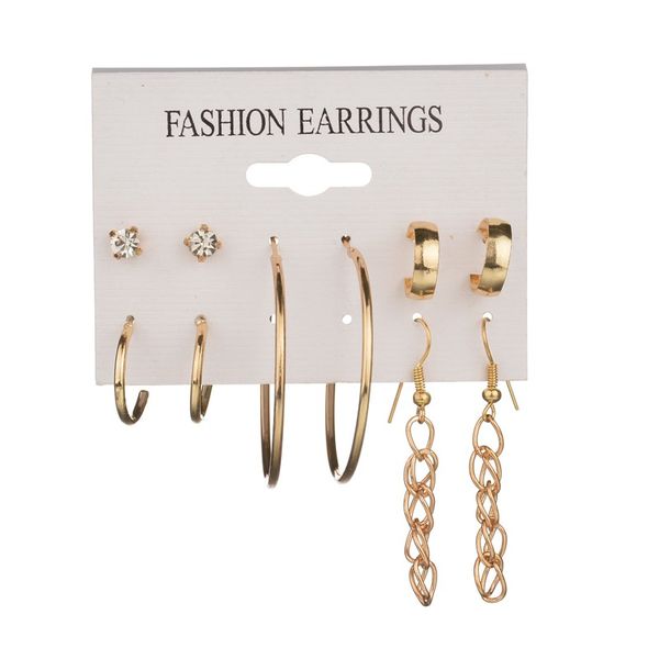 

punk tassel earrings for women 5 pairs/set crystal alloy stud earrings men vintage koyle statement earring set e1370, Golden;silver