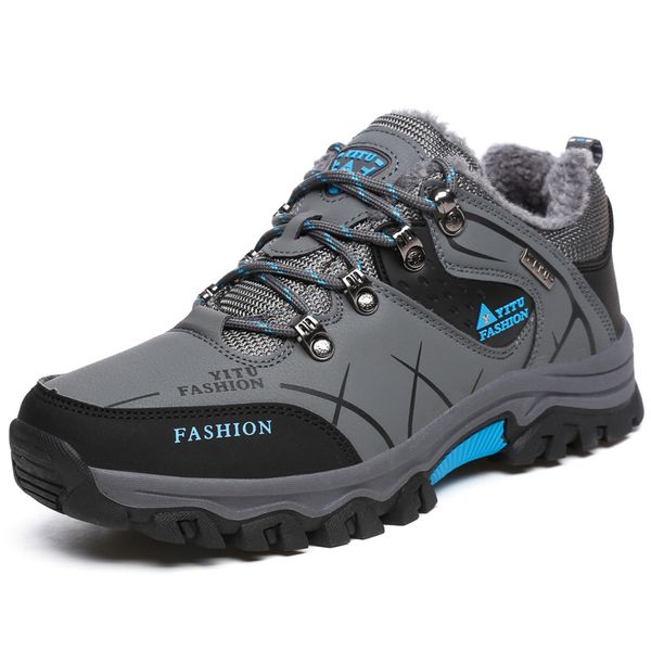 

men winter snow boots warm super men waterproof leather sneakers outdoor male hiking boots work shoes 39-47, Black