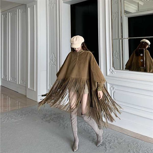 

осень зима плащ кисточкой искусственной шерсти пальто женская куртка уличная водолазка длинная куртка 2019 мода batwing рукав пальто, Black