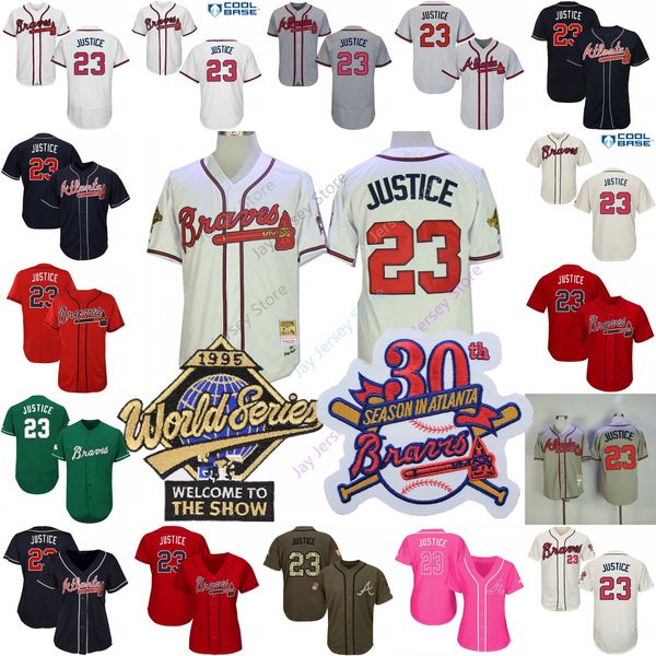 

Atlanta David Justice Jersey Braves 1995 World Series Cooperstown Flexbase Cool Base Men Women Youth size S-3XL
