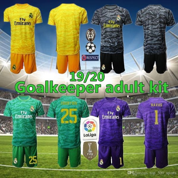 

2019 2020 real madrid soccers jersey hazard men kit soccer shirt madrid 19 20 navas courtois goalkeeper kit football jerseys uniforms, Black